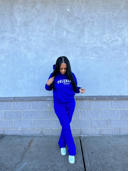 Royal blue Celebrity Status hoodie and bootcut pant set