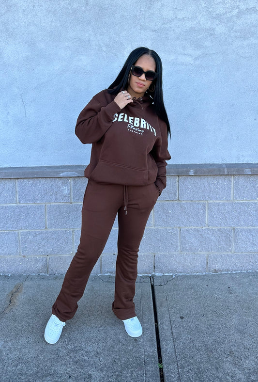 Brown Celebrity Status hoodie and Bootcut pant set